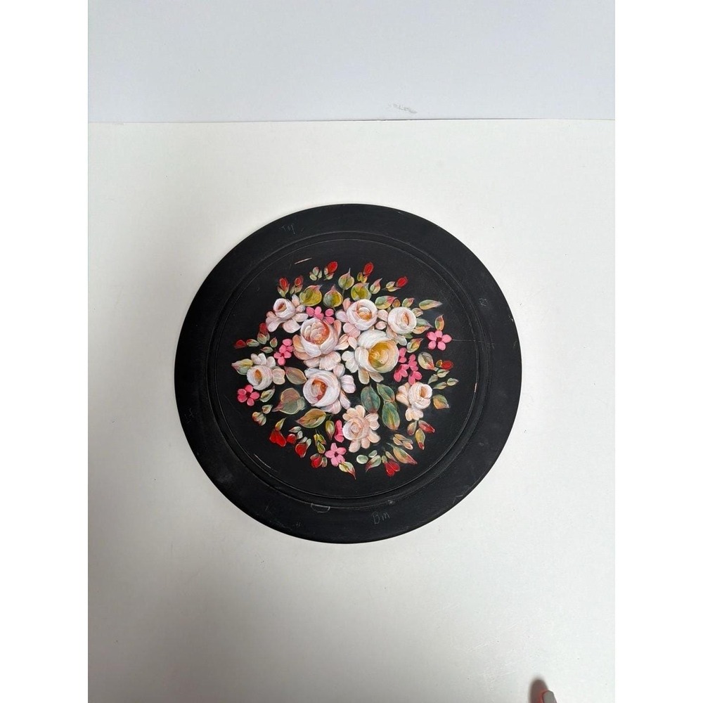 Vintage Hand Painted Floral Toleware Wood plate Serving Tray 16"